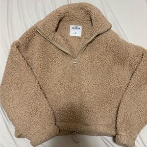 Hollister Plush Sherpa Quarter-Zip in Light Camel